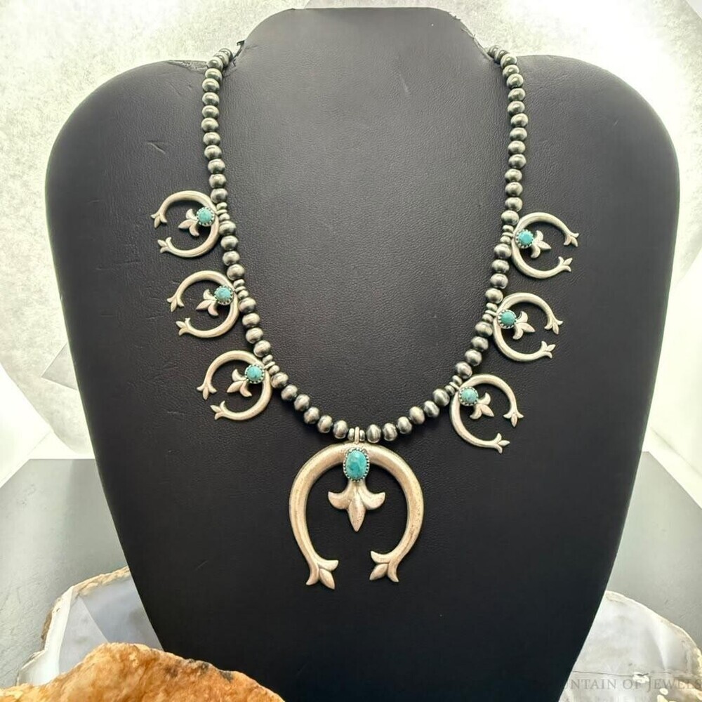 Sterling Southwestern Style 6 Small Naja & Large Naja Squash Blossom Necklace